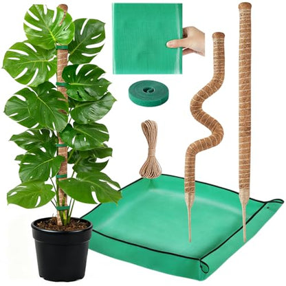 GUIDOT 2 Pack Moss Pole Monstera Plant Support with Repotting Mat, 28 Inch Plant Support Stakes, Plant Sticks Support Tall for Indoor Potted Climbing Plants, Pothos, Philodendron