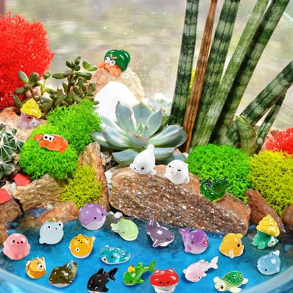 DIYDEC 36pcs Mini Ocean Resin Animals Tiny Sea Animals Figurines Marine Miniature Plastic Animals Aquarium Ornaments Decorations for DIY Fish Tank Potted Micro Fairy Garden Dollhouse