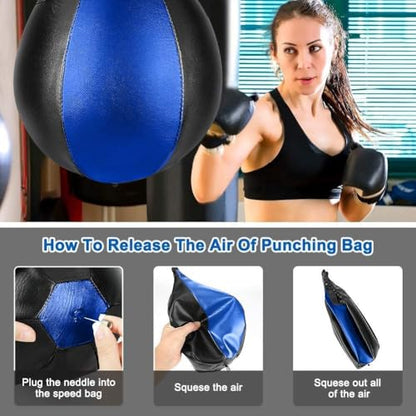 Speed Punching Bag, Leather MMA Speed Bag Striking Bag Kit with Hanging Swivel - color: Blue