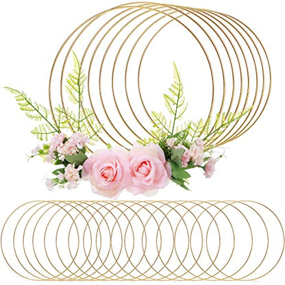 24 Pcs Metal Floral Hoop Macrame Gold Rings Metal Hoops Bulk for Crafts Metal Circle for DIY Wedding Birthday Wreath, Dream Catchers, Wedding Wall Hanging Decor (8 Inch)