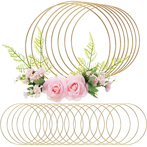 24 Pcs Metal Floral Hoop Macrame Gold Rings Metal Hoops Bulk for Crafts Metal Circle for DIY Wedding Birthday Wreath, Dream Catchers, Wedding Wall Hanging Decor (8 Inch)
