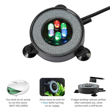 NICREW Multi-Colored LED Aquarium Bubbling Stone Disk, Round Fish Tank Bubbler with Auto Color Changing LEDs