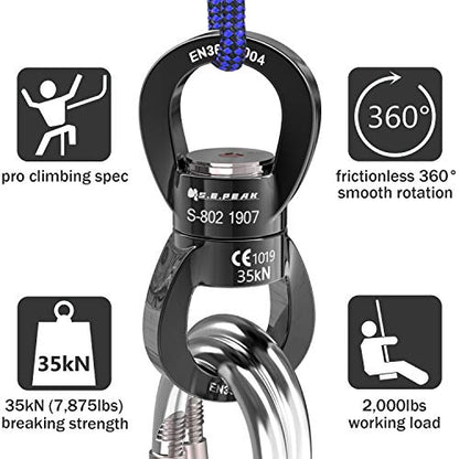 PROND Swing Swivel 35kN Safest Rotational Device, Swing Spinner, Carabiner Swivel, Climbing Rope Swivels for Children’s Web Tree Swing Setting, Aerial Dance, Hanging Hammock - color: A - Black