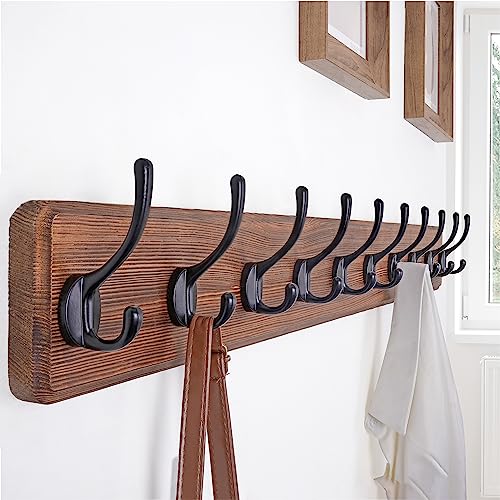 SKOLOO Rustic Wall Mounted Coat Rack, 10 Hooks, 38", Solid Wood, Brown - color: Wood Brown & Black, size: 38 inch