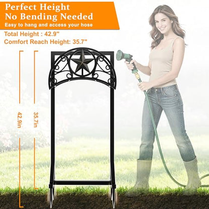 Garden Hose Holder Metal Hose Reel Detachable Outdoor Water Hose Holder Stand Holds Heavy Duty Freestanding Pool Hose Rack Storage Hanger for Outside Yard Lawn Farm, GoldStar_1 - style: GoldStar_1