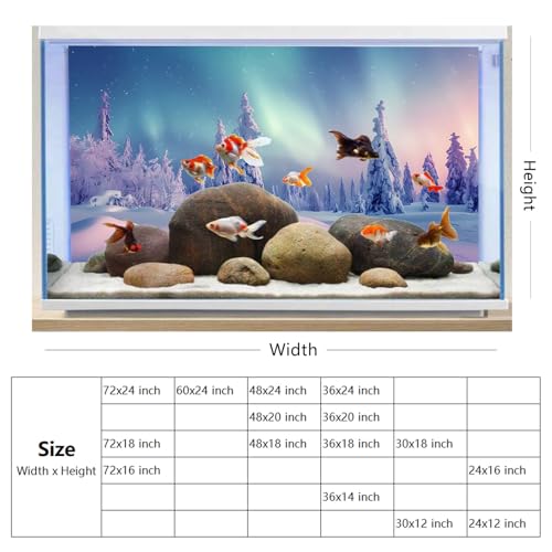 YongFoto Winter Snow Scene Fish Tank Background 30x12 inch Snowfield Pine Forest Rime Starry Sky Aurora Polyester Backdrop Reptile Habitat Terrarium Bearded Dragon Aquarium Background
