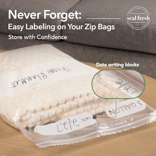 Seal Fresh 5 Gallon Large Plastic Storage Bags – 18" x 24" (60 Count) – Reusable XXL Extra Large Clear Jumbo Zip Lock Bags with Sealable Zipper Top For Clothes, Travel, Moving