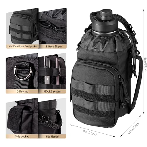ONETIGRIS 64oz Tactical Insulated Water Bottle with 3 Lids & MOLLE Pouch - color: Black