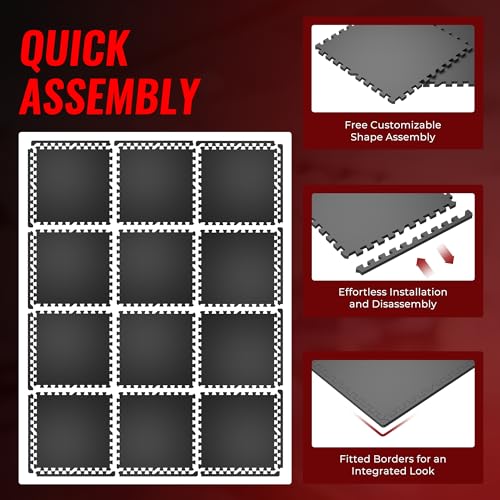 SUPERJARE 0.79'' Extra-Thick 24 Pcs 96 Sq Ft Exercise Equipment Mats - color: Black, size: 24 Tiles (96 Sq Ft)