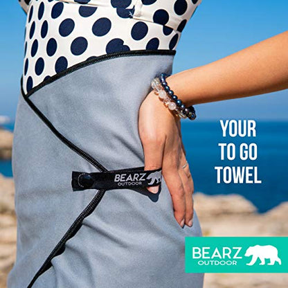 Microfiber Towel Set by BEARZ Outdoor. Microfiber Towels for Body, Workout Towel, Camp Towel, Yoga Towel, Sweat Towel, Microfiber Beach Towel, Travel Towel. Fast Drying & Compact. Free Face Towel - color: Space Gray (2 Pack)
