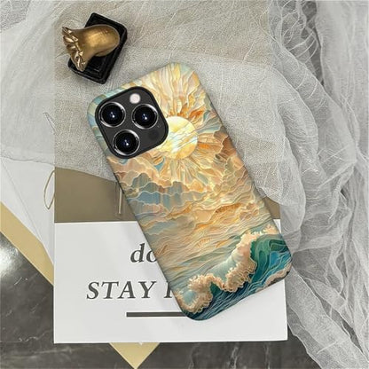 ZHEGAILIAN Case for iPhone 16 Pro Max,Ocean Waves Sun Rays Stained Glass for 2 in 1 Hard Shell + Soft Silicone,Shockproof Bumper Drop Protective Case for iPhone 16 Pro Max
