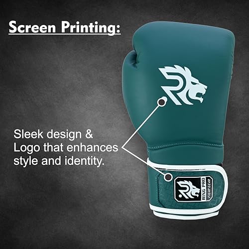 Ring Pro Leather Boxing Gloves with Strap – Premium for Training, Sparring, MMA, Kickboxing, Muay Thai (Unisex) - color: Green, size: 12 oz