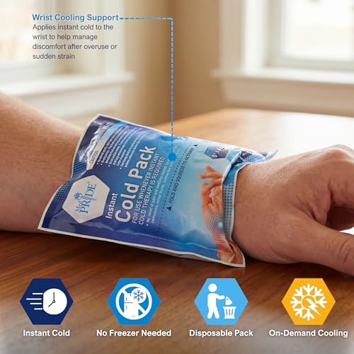 MED PRIDE Instant Ice Bags for Injuries, Disposable First Aid Cold Compress, Swelling, Pain Relief, Sprains, Toothache (5x6 Inch (Pack of 24) Clear) - size: 5 X 6 Inch (Pack of 24)