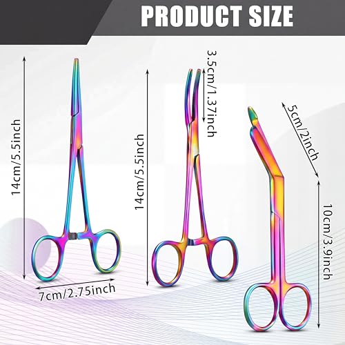 BBTO Hemostat Curved and Straight Hemostat Forceps Piercing Pliers Forceps, Stainless Steel Straight and Curved Pliers, Fishing Tweezer(Colorful,3 Pcs)