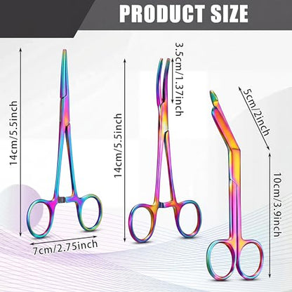 BBTO Hemostat Curved and Straight Hemostat Forceps Piercing Pliers Forceps, Stainless Steel Straight and Curved Pliers, Fishing Tweezer(Colorful,3 Pcs)