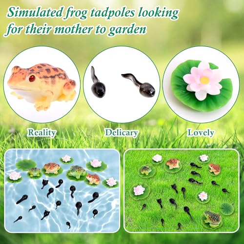 30 Pcs Mini Resin Pond Accessories Miniature Floating Lotus Water Lily Pads Tiny Frog Tadpole Figurines for Aquarium Fairy Garden Bonsai Pond Pool Home Outdoor Water Decor DIY Crafts