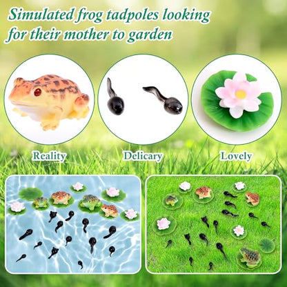 30 Pcs Mini Resin Pond Accessories Miniature Floating Lotus Water Lily Pads Tiny Frog Tadpole Figurines for Aquarium Fairy Garden Bonsai Pond Pool Home Outdoor Water Decor DIY Crafts
