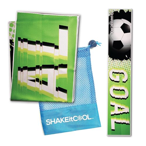 SHAKEitCOOL Original Cooling Towel – Be Cool in Style - Heat Relief, Soft, Lightweight, Sun Protection, Easy Clean - Perfect for Biking, Running, Yoga, Gym, Gardening - Soccer - color: Soccer