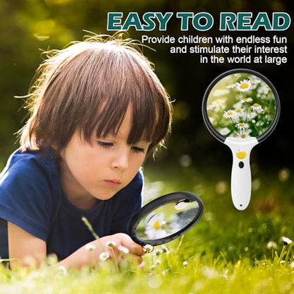 Large Magnifying Glass with Light, 10X 25X 45X Handheld Illuminated Magnifier with 3 Light Modes, 12 LED Lights, Storage Bag, Clean Cloth for Seniors Reading Coins Inspection (Black)