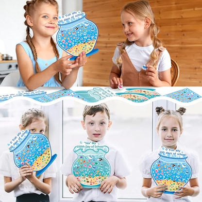 BeYumi Sea Animal Sticker Scene - 24Pcs 100 Days of School Fish Tank Scene Sticker Craft Kit for Kids Make Ocean Animals World Art Craft 100th Day of School Party Preschool Classroom Activities