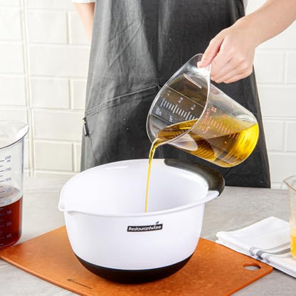 Restaurantware RW Base 1 Quart Measuring Jar 1 Durable Measuring Beaker - Metric And Imperial Units V-Shaped Spout Clear Plastic Measuring Cup Handle With Thumb-Grip Tolerates Up To 248F - color: Clear, size: 6.50" × 4.75" × 6.00"