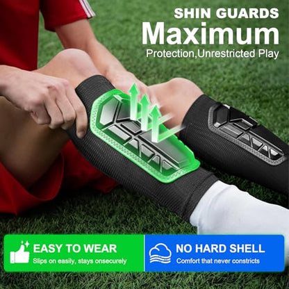 Soccer Shin Guards with Sleeves for Kids Youth Adults Boys Girls - size: Medium