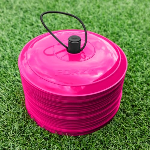 FORZA Flat Training Marker Cones | Durable Multi-Colored Sports Marker Cones for Sports & Fitness Drills - Pack of 50 - color: Pink