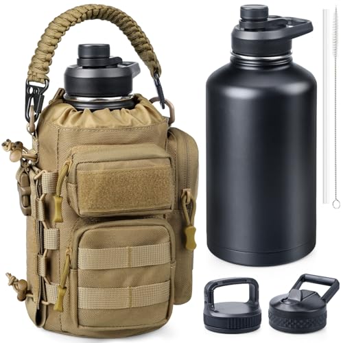 RXW 64oz Insulated Water Bottle Half Gallon Water Jug with Sleeve Tactical - color: Khaki