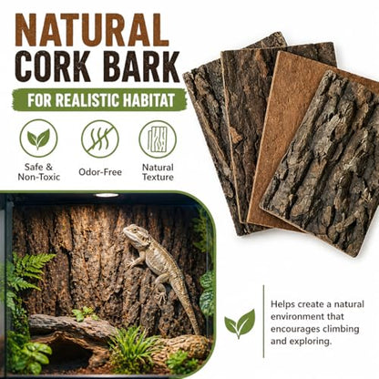 Natural Cork Bark Background for Reptile Terrarium, 4 Pack 11.8 x 7.9 Inch Cork Bark Flats, DIY Reptile Enclosure Background Climbing Wall for Gecko Bearded Dragon Lizard Snake Vivarium