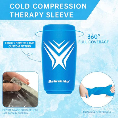 Extended Leg Knee Ice Pack Wrap Ice Sleeve for Knees Injuries Reusable Soft - color: Blue-1 Pack