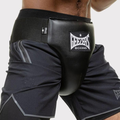 Geezers PU Groinguard For Boxing and MMA Fighting, Abdo Gear for Martial Arts, Jockstrap Abdominal Protector for Sparring, Taekwondo and Grappling (Black, Small)