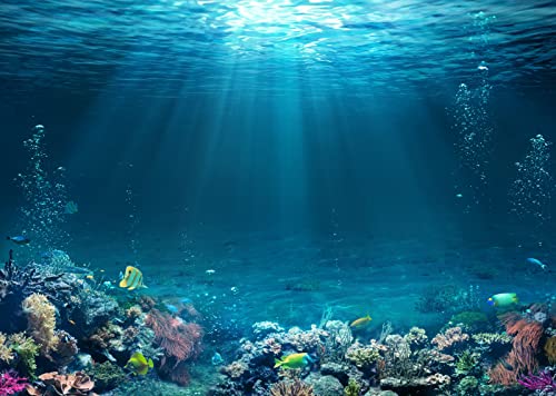 BELECO Underwater World Backdrop 15x8ft Fabric Undersea Backdrop for Photography Under The Sea Tropical Fish and Corral Deep Sea Sunlight Seabed Background Undersea Party Decor Photo Studio Props - size: 15x8FT