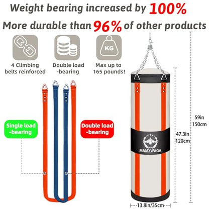 4FT Canvas Punching Bags for Adults, Hanging Heavy Boxing Bag for Kickboxing Karate Taekwondo Muay Thai Training, Max Load-Bearing 180 Lbs (Unfilled) - color: 4FT White