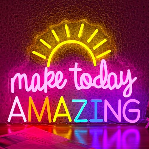 Make Today Amazing Neon Sign Yellow Sunrise Neon Light Inspirational Letter Neon Light Up Sign Boho Wall Art LED Light Sign for Party Birthday Cafe Wedding Gym - style: Half the Sun