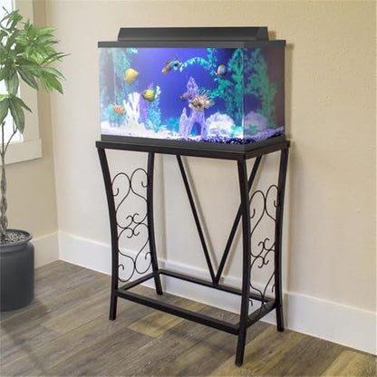 MAKLAINE Traditional Steel Aquarium Stand, Black Powder-Coated Finish, 20 Gallon/200 lb Capacity, Elegant Scroll Design, Durable Moisture-Resistant Build for Home or Office Aquariums or Terrariums