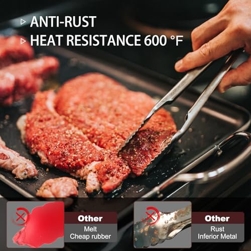 Tongs For Cooking - All Metal Heat Resistant 600 Degrees Kitchen Tongs, Stainless Steel Locking Tongs, For Food,Salad, BBQ, Grill, Dishwasher, Set of 3-7",9" & 12 inch