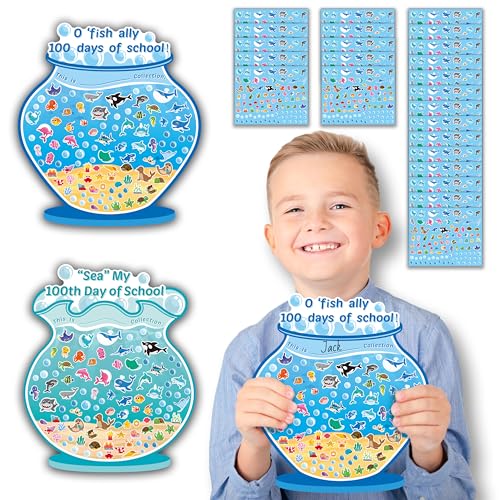 BeYumi Sea Animal Sticker Scene - 24Pcs 100 Days of School Fish Tank Scene Sticker Craft Kit for Kids Make Ocean Animals World Art Craft 100th Day of School Party Preschool Classroom Activities