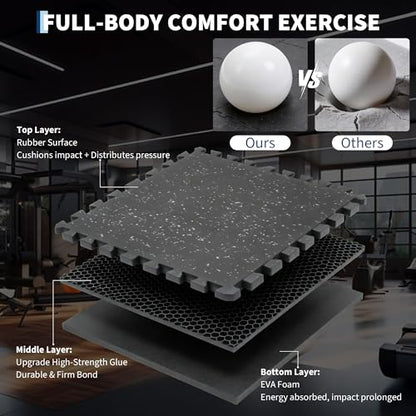 0.56-Inch Thick 48 Sq ft Exercise Equipment Mats | 12 Tiles Interlocking High-Density EVA Foam Rubber Puzzle Gym Flooring for Home Gym & Heavy Weight Workouts, 24 x 24 in Black/Gray