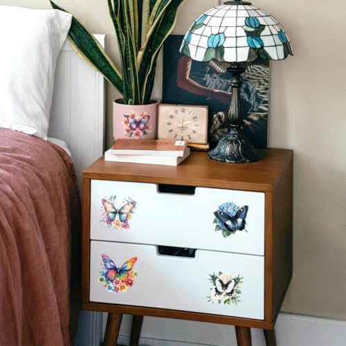 Peacoblue 18 Sheets Rub on Transfers for Crafts, Butterfly and Flower 3.6"x3.9" UV DTF Cup Wraps Waterproof Rub on Cold Transfers Stickers for Wood Glass Metal Cup Tumblers Mirrors Mugs Home Decor - style: Butterfly and flower