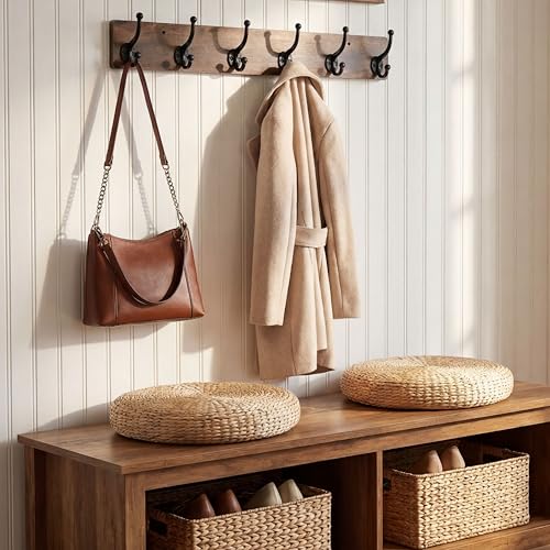 WEBI Rustic Coat Rack Wall Mount,24" Long 6 Cast Iron Coat Hooks Wall Mounted,Heavy Duty Wood Wall Coat Hanger Hooks for Hanging Coats,Jacket,Clothes,Backpack,Farmhouse,Rustic Brown - color: Rustic Brown, size: 24 Inch
