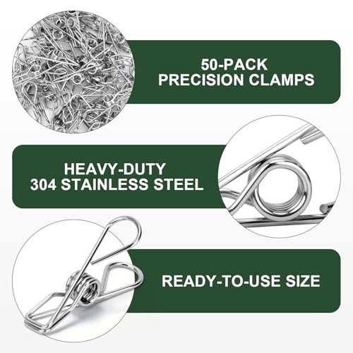 50 Pack 304 Stainless Steel Clips, Heavy Duty Multipurpose Wire Clips for Clothes Laundry, Food Bags, 2 Inch Durable Rustproof Small Metal Clips