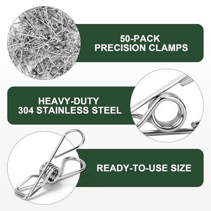 50 Pack 304 Stainless Steel Clips, Heavy Duty Multipurpose Wire Clips for Clothes Laundry, Food Bags, 2 Inch Durable Rustproof Small Metal Clips