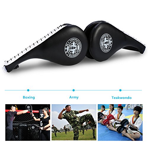 Taekwondo Kick Pad Target PU Leather Double-Sided Training Pad 15.4x7.7in for Karate Kickboxing Martial Arts Practice with Wrist Strap