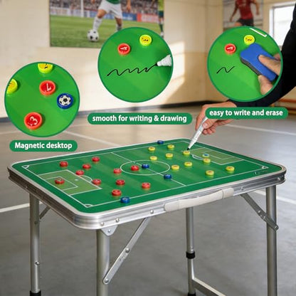 JIANNA SoccerTactical Board Table Portable Lifting Folding Coach Table 60cm Tactical Board with Chess Pieces, Pens, Wiping Backpack, Field Training - color: black green