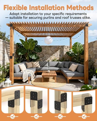 4 Pack Heavy-Duty Post Cap Tie Brackets- 4x4 Post Anchor & Joist Connector Kit Without Screws, Secure Wood Beam to Decks, Gazebos, Porches (Black-4 Pcs)