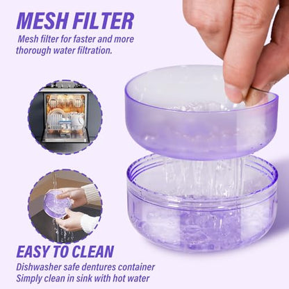 2 in 1 Retainer Cleaning Case for cleaning and storing dentures - color: Purple