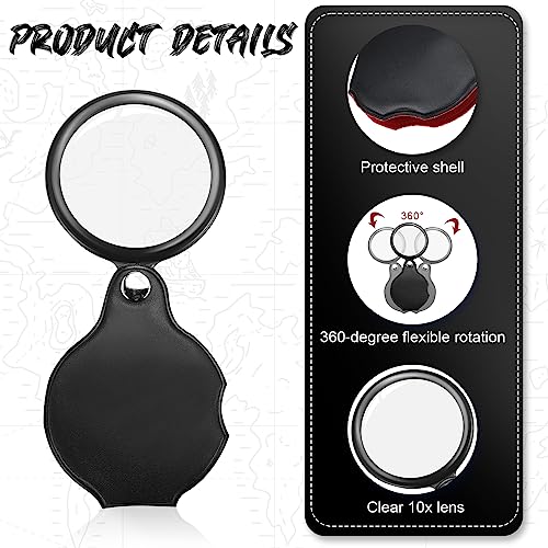 48 Pcs 10X Small Magnifying Glass Mini Pocket Magnifier with Rotating Protective Cover, Folding Magnify Glass Small Magnifying Lens for Reading, Jewelry, Hobby