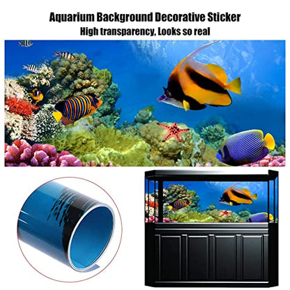 Aquarium Poster, 3D Effect Fish Tank Sticker Underwater World Deep Sea Fish Background Sticker Thicken PVC Adhesive Static Cling Backdrop Fish Tank Decorative Paper,91x61cm - size: 91x61cm