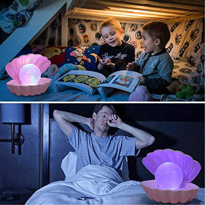 Shell Pearl Beach Themed Night Light, RGB 8 Colors Changing Mood Shell Pearl Lamps, Bedside LED Clamshell Portable Night Lights for Bar (Pink) - color: Pink