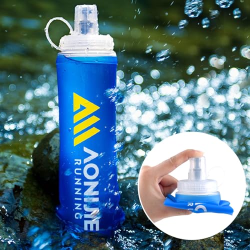 JEELAD Soft Folding Water Bottles TPU Collapsible Flask Hydration Pack Vest Ideal for Running Hiking Cycling Outdoor (03 Blue - 500ml(16.9oz)) - color: 03 Blue - 500ml(16.9oz)